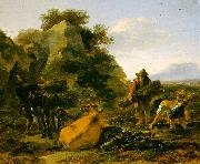 Nicholaes Berchem Landscape with Herdsmen Gathering Sticks oil painting picture wholesale